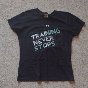 TYR Black Tee with Motivational Graphic